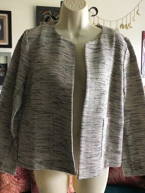 EILEEN FISHER size S Handloomed Organic Cotton Furrows Open Jacket Pockets